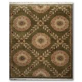 Botanical Medallion Hand Knotted Tibetan Area Rug - Olive/Brown - 8' x 10'