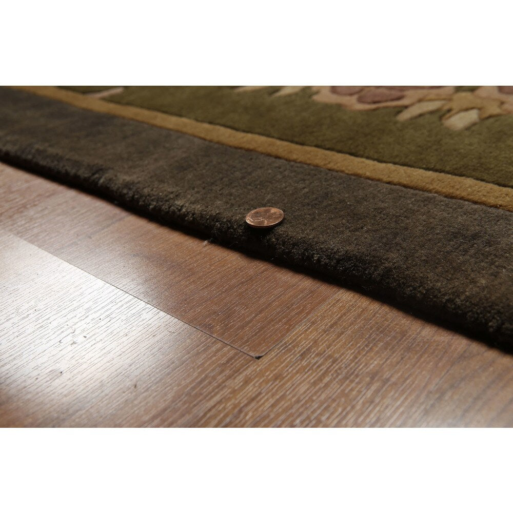 Botanical Medallion Hand Knotted Tibetan Area Rug - Olive/Brown - 8' x 10'