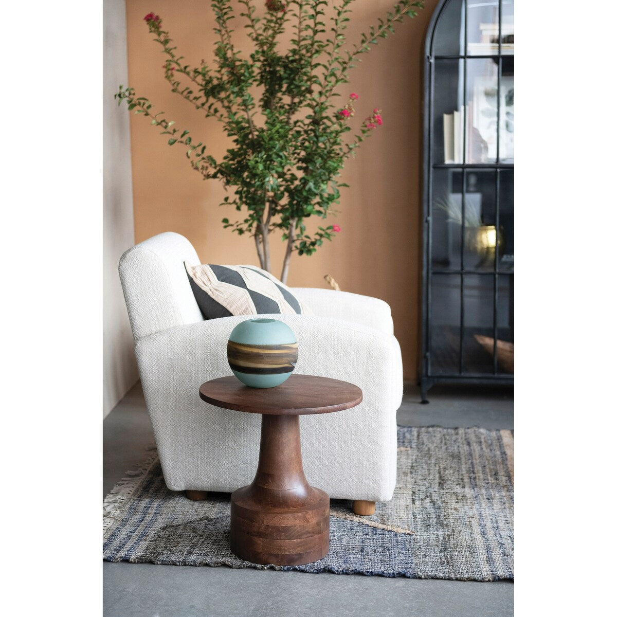 Bouclé Fabric Upholstered Chair with Oak Wood Legs