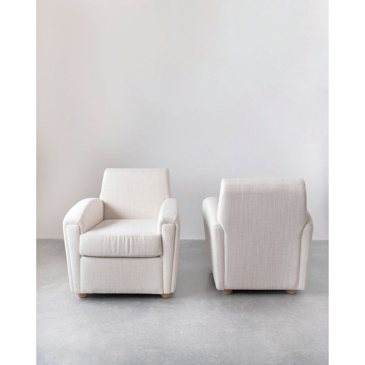Bouclé Fabric Upholstered Chair with Oak Wood Legs