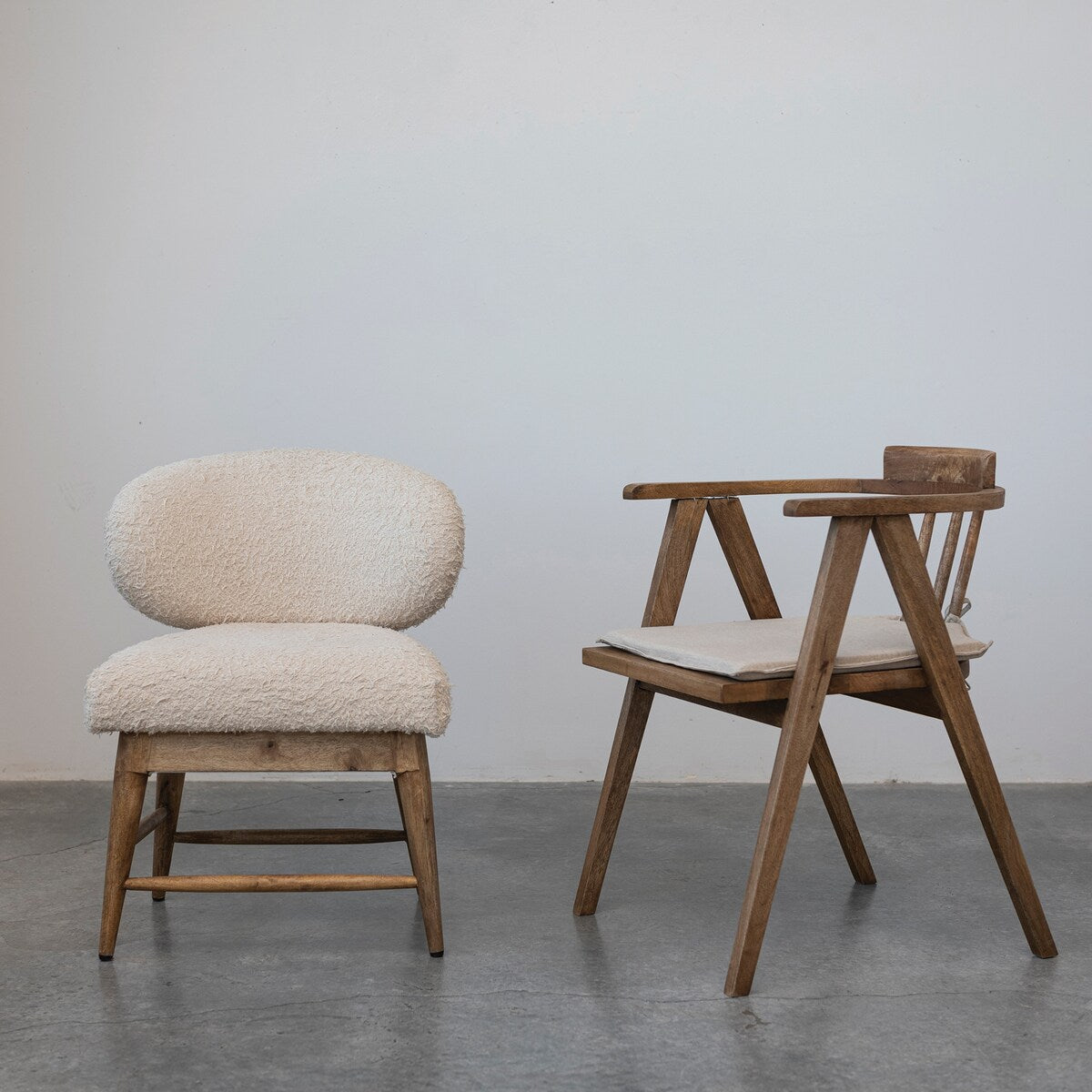 Boucle Cotton Upholstered Chair with Wood Legs - 21.5"L x 23.0"W x 30.0"H