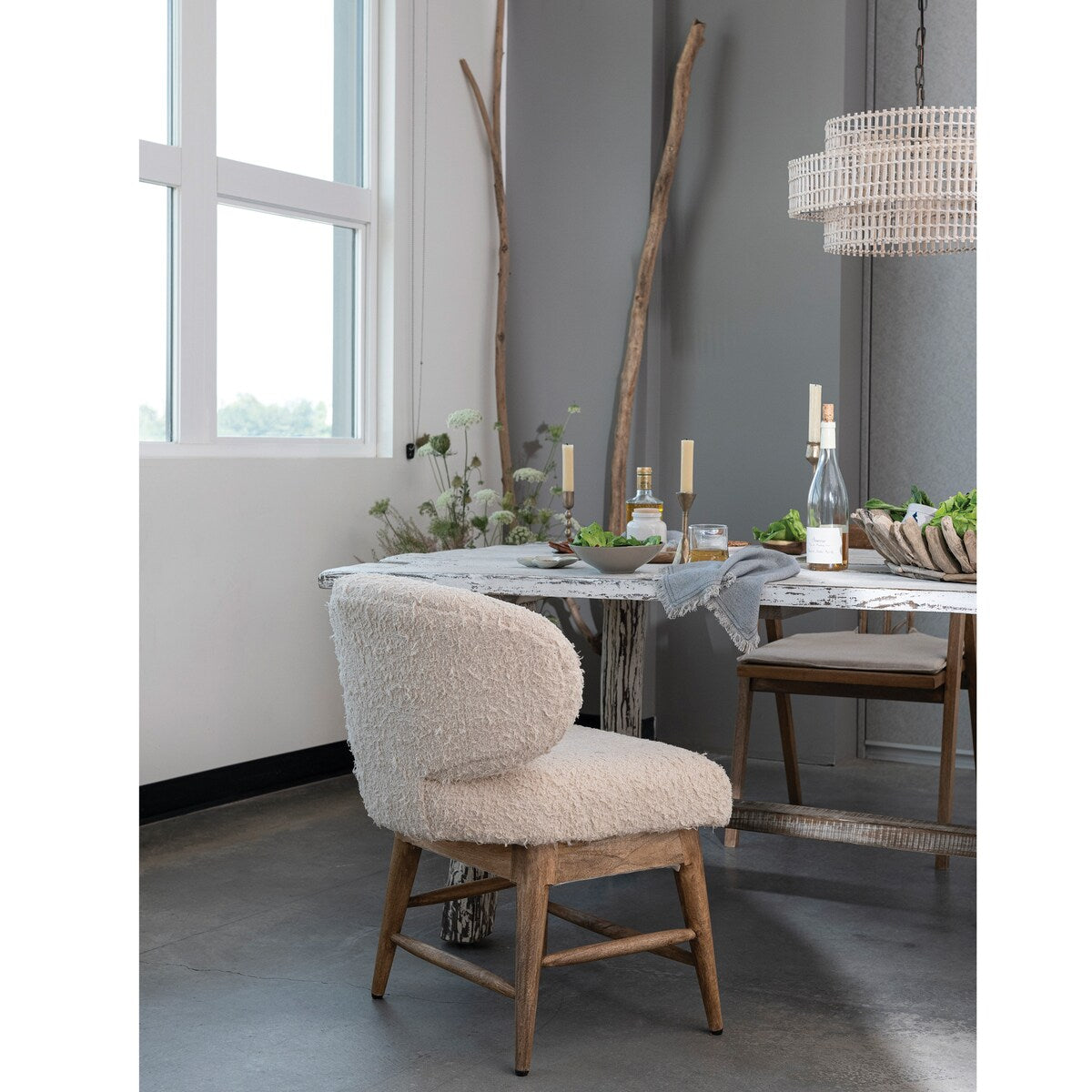 Boucle Cotton Upholstered Chair with Wood Legs - 21.5"L x 23.0"W x 30.0"H