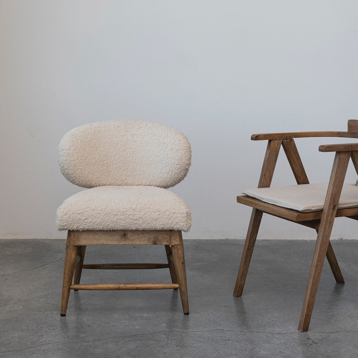 Boucle Cotton Upholstered Chair with Wood Legs - 21.5"L x 23.0"W x 30.0"H