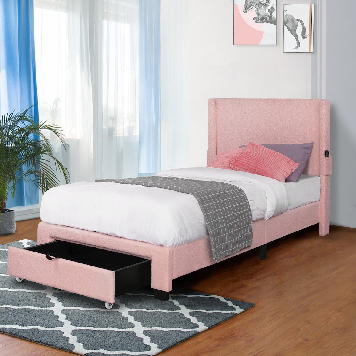 Boucle Twin Size Upholstered Bed