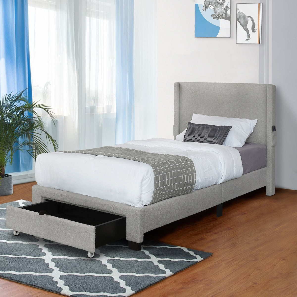 Boucle Twin Size Upholstered Bed
