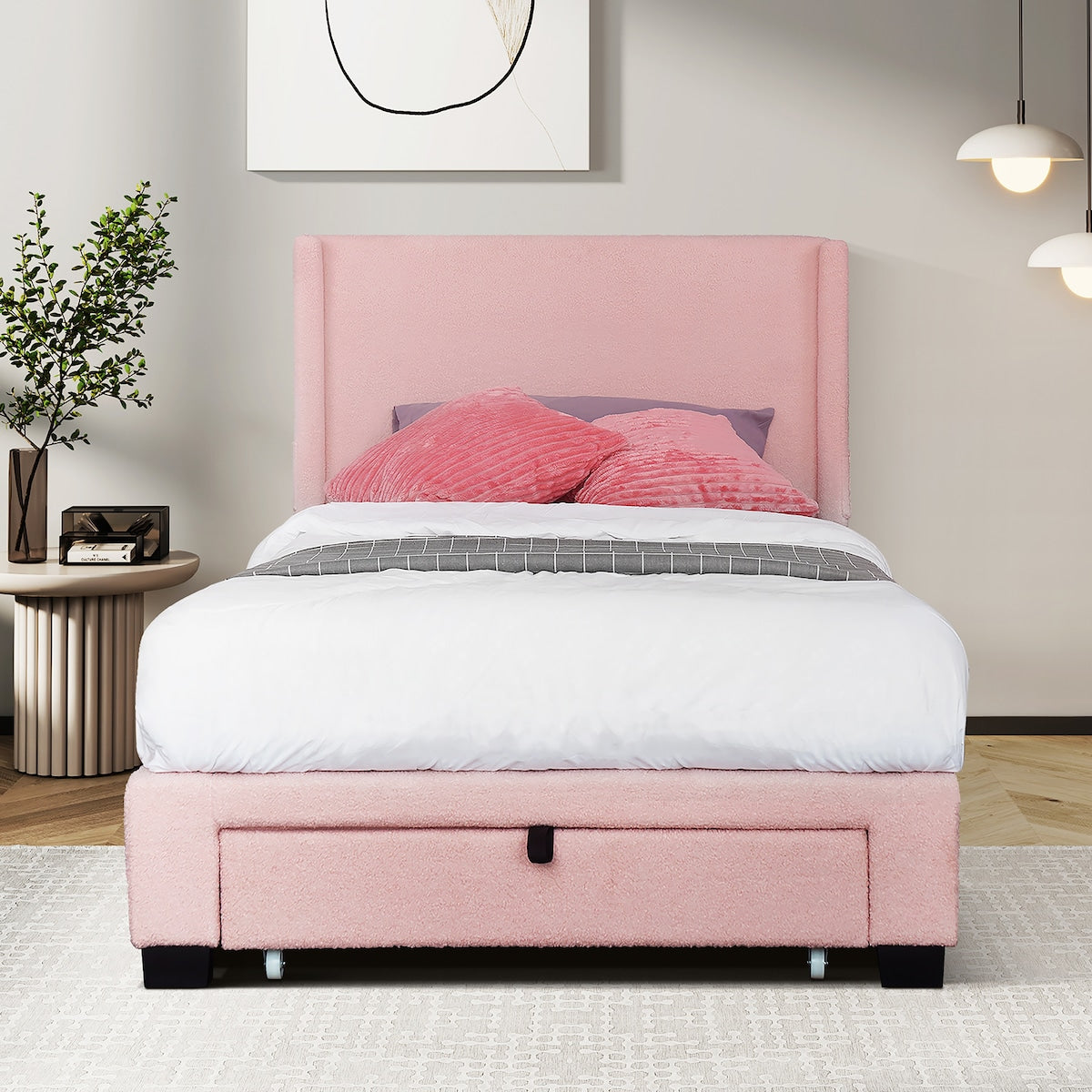 Boucle Twin Size Upholstered Bed