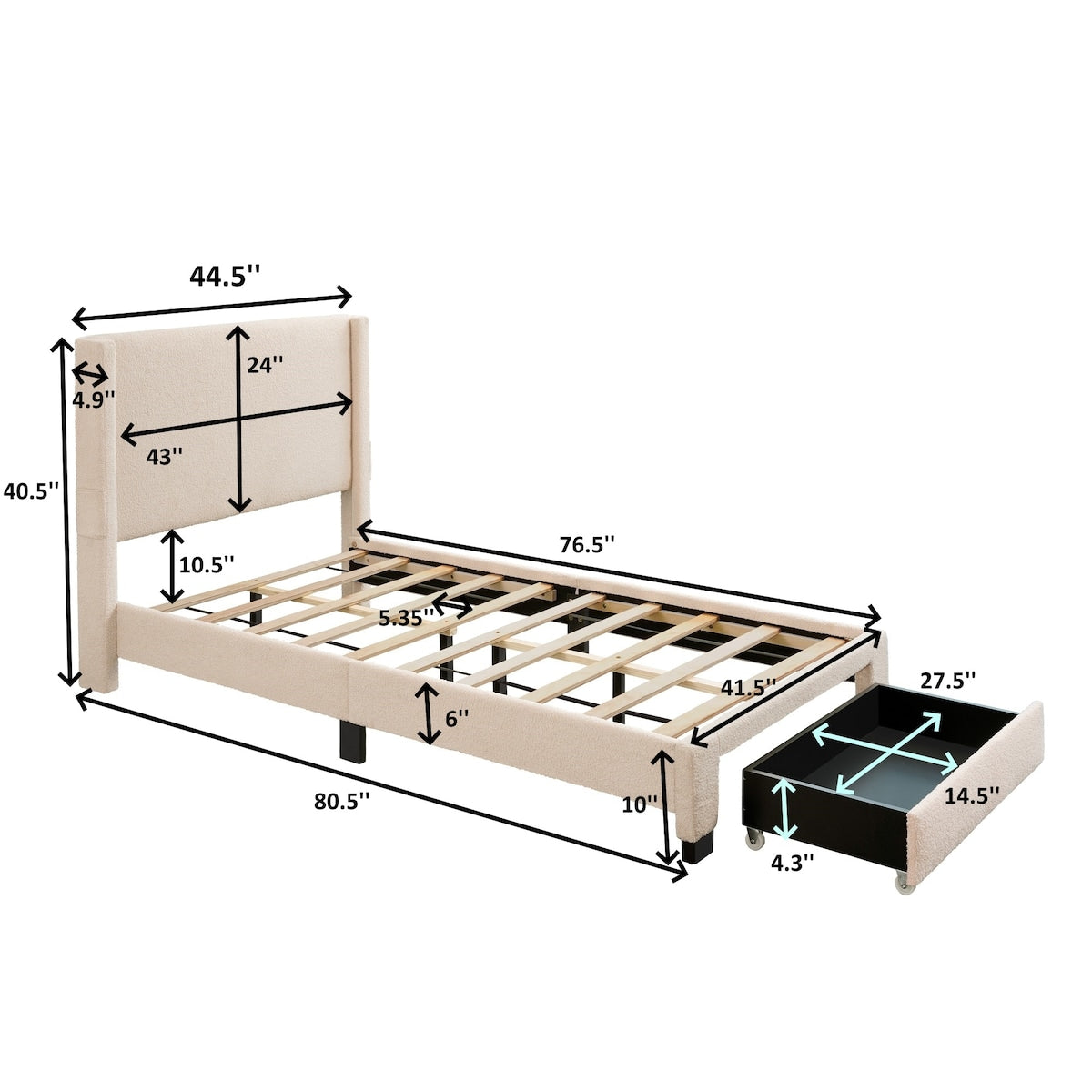 Boucle Twin Size Upholstered Bed
