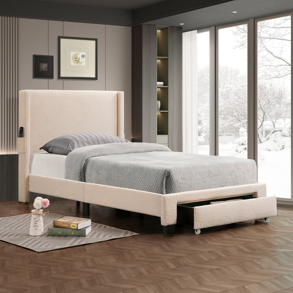 Boucle Twin Size Upholstered Bed
