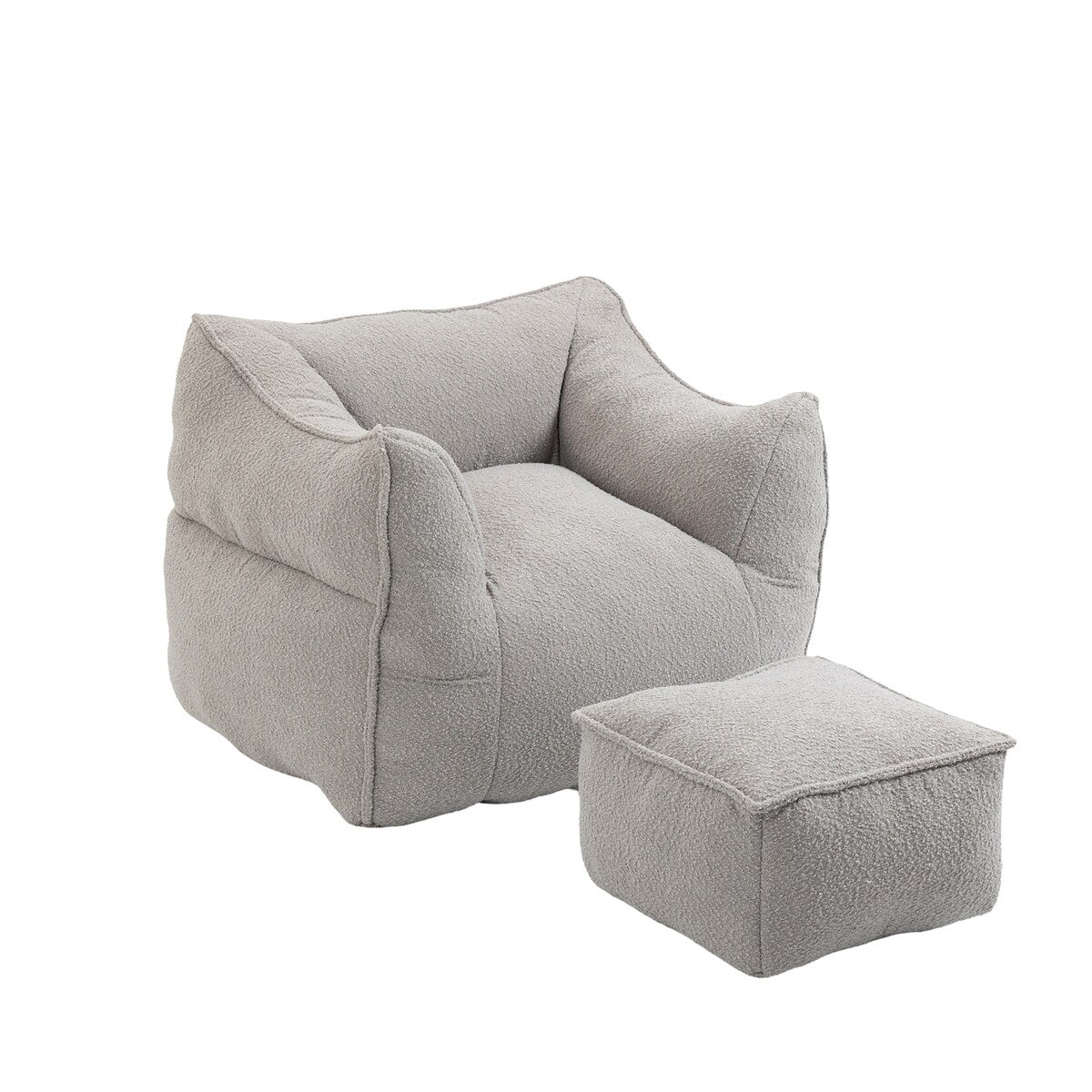 Boucle Upholstered Deep Seat Armless Square Bean Bag Chair with Ottoman