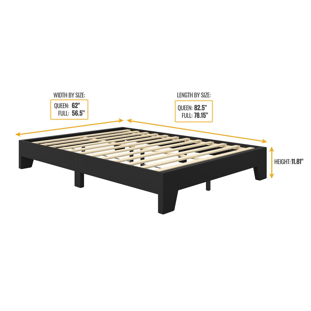 Boyd Sleep Lugano Wood Platform Bed Frame, Modern No Headboard Design, Easy Assembly
