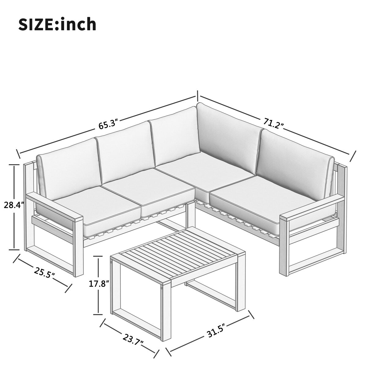 Clihome 3-Piece Acacia Wood Patio Sectional Set