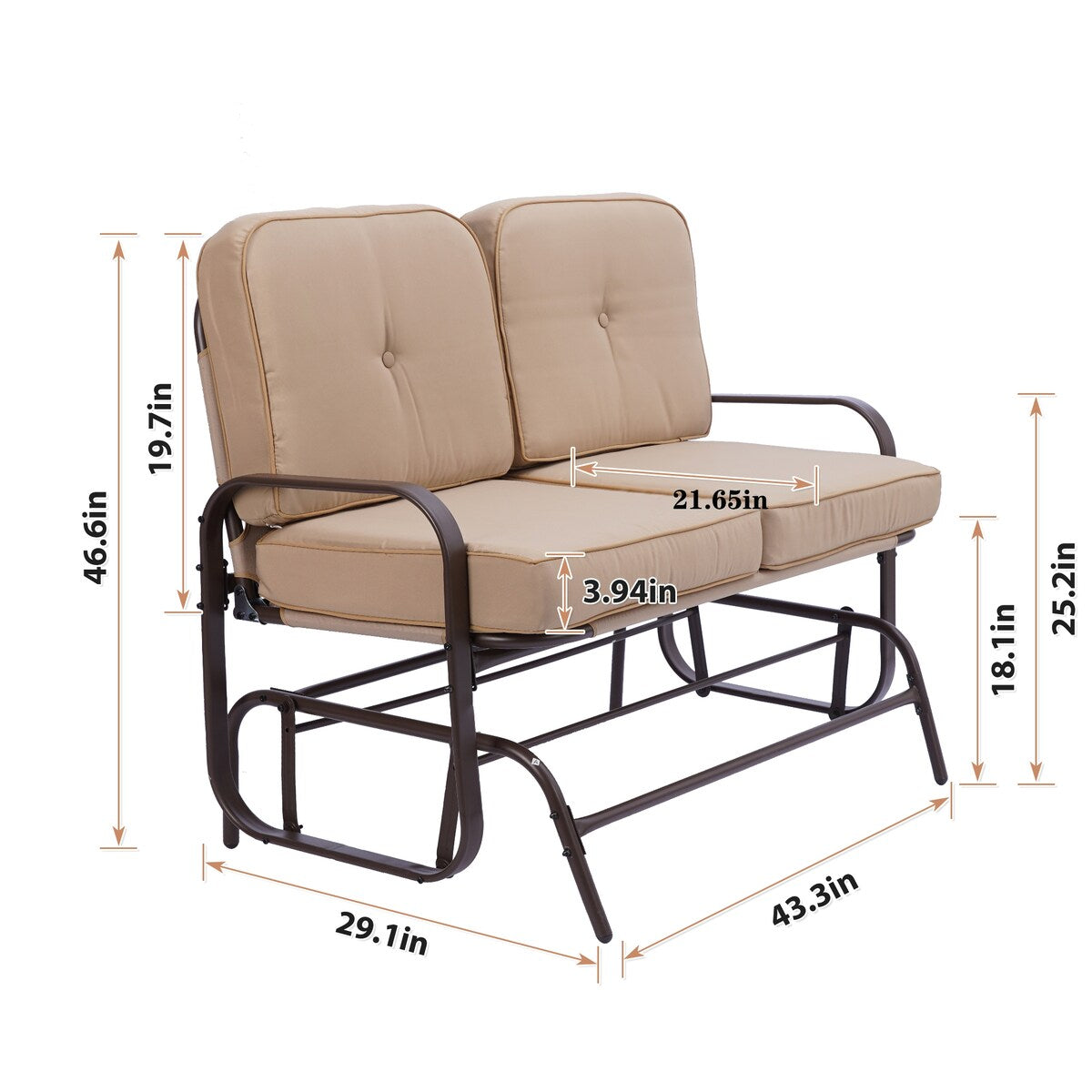 Clihome Double Sofa Patio Steel Frame Chair Set with Cushion