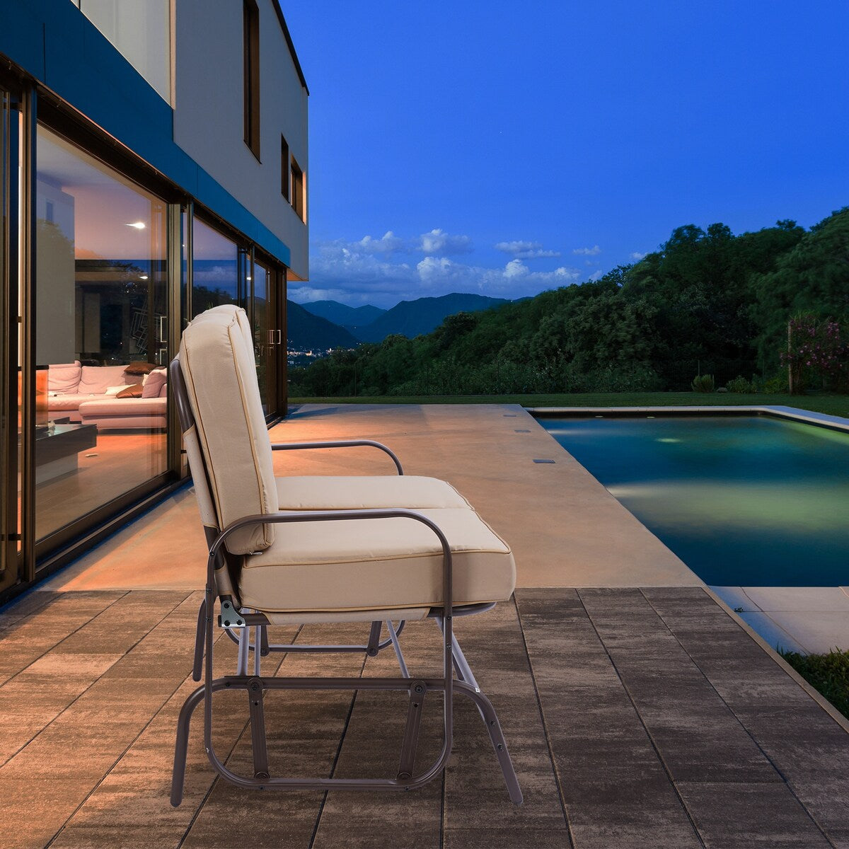 Clihome Double Sofa Patio Steel Frame Chair Set with Cushion