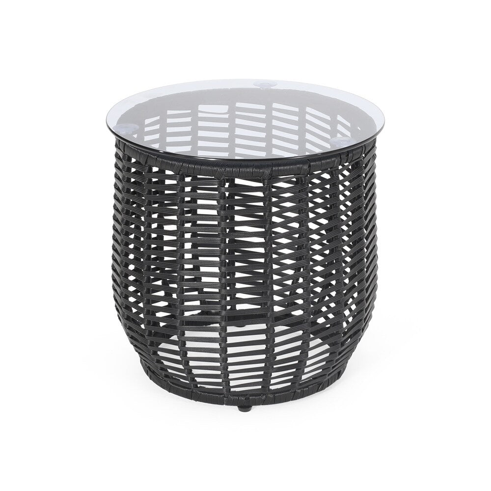 Boynton Outdoor Wicker Side Table with Tempered Glass Top by Christopher Knight Home - 15.50" W x 15.50" L x 15.50" H