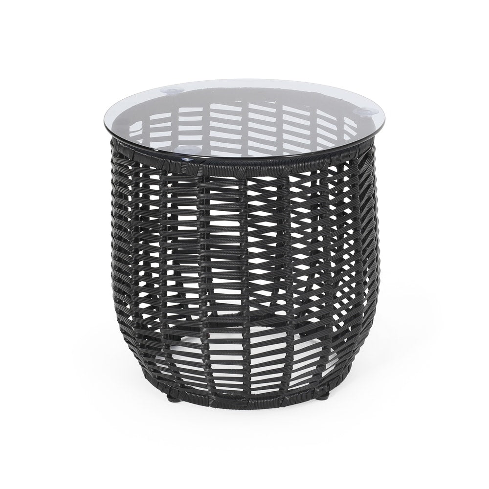 Boynton Outdoor Wicker Side Table with Tempered Glass Top by Christopher Knight Home - 15.50" W x 15.50" L x 15.50" H