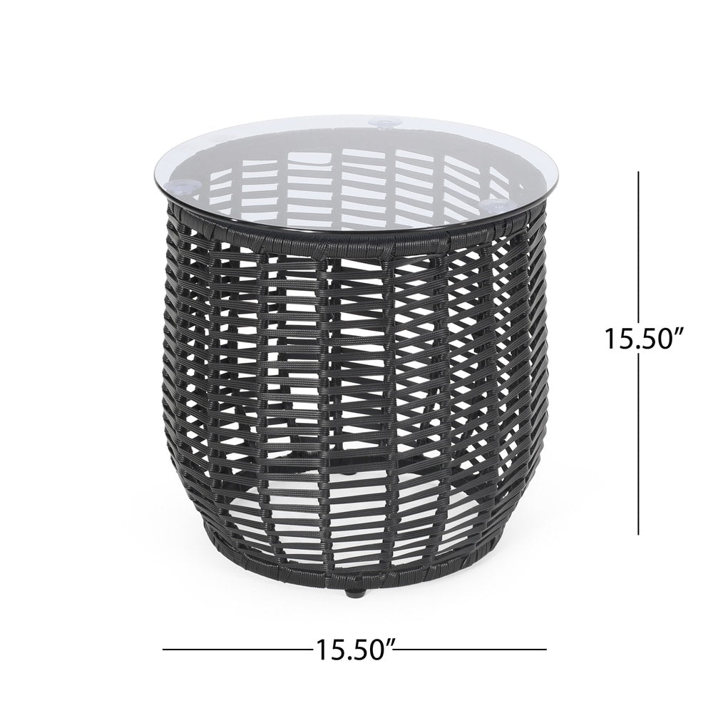 Boynton Outdoor Wicker Side Table with Tempered Glass Top by Christopher Knight Home - 15.50" W x 15.50" L x 15.50" H