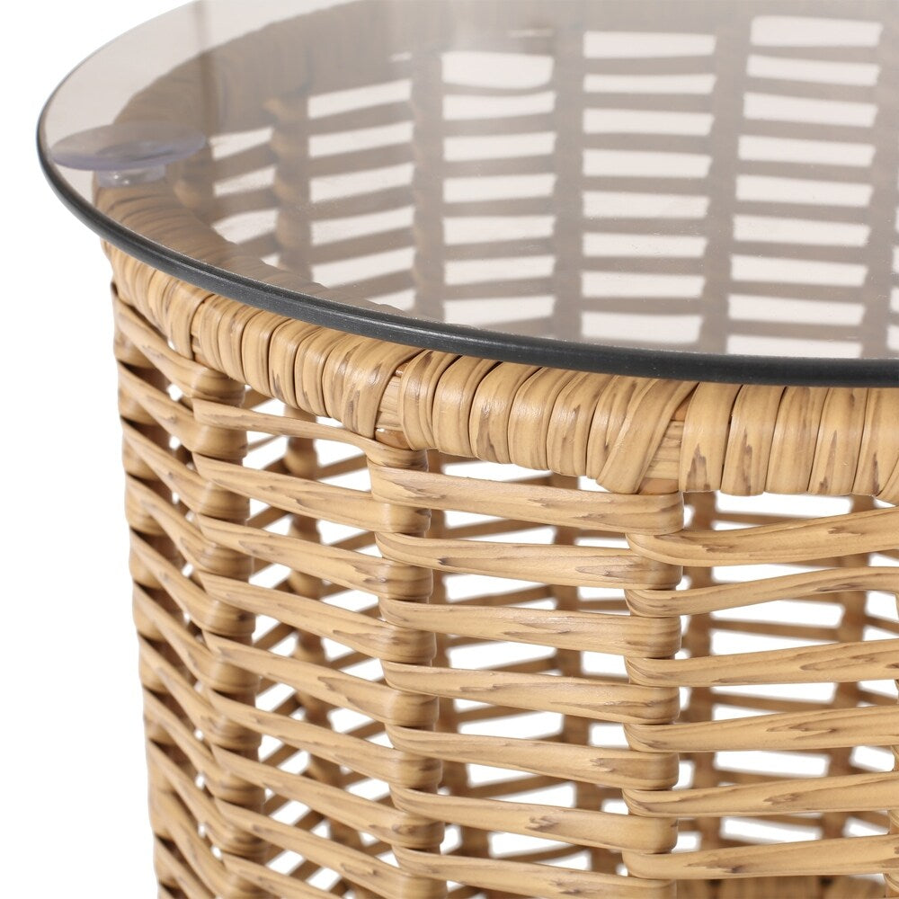 Boynton Outdoor Wicker Side Table with Tempered Glass Top by Christopher Knight Home - 15.50" W x 15.50" L x 15.50" H