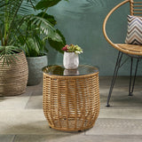 Boynton Outdoor Wicker Side Table with Tempered Glass Top by Christopher Knight Home - 15.50" W x 15.50" L x 15.50" H