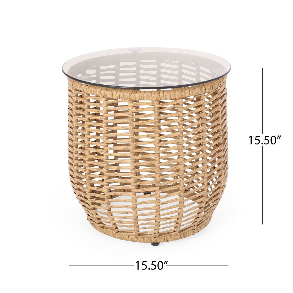 Boynton Outdoor Wicker Side Table with Tempered Glass Top by Christopher Knight Home - 15.50" W x 15.50" L x 15.50" H