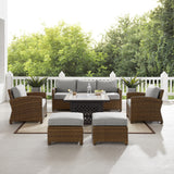 Crosley Bradenton 6Pc Outdoor Wicker Sofa Set W/Fire Table - 150.5 "W x 135 "D x 32.5 "H