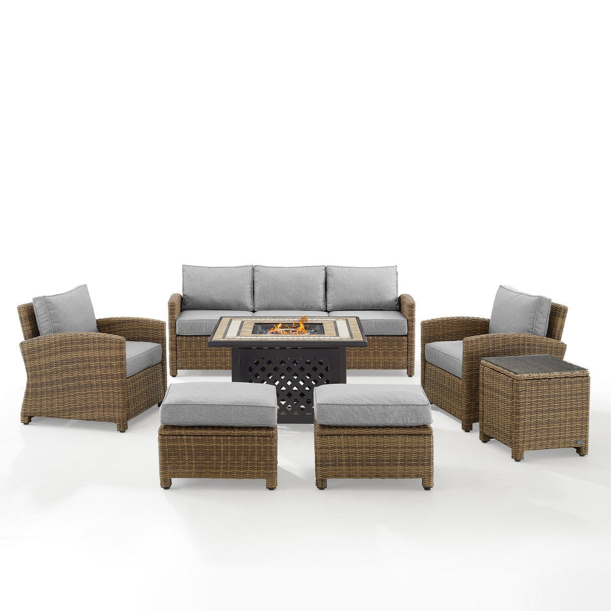 Crosley Bradenton 6Pc Outdoor Wicker Sofa Set W/Fire Table - 150.5 "W x 135 "D x 32.5 "H