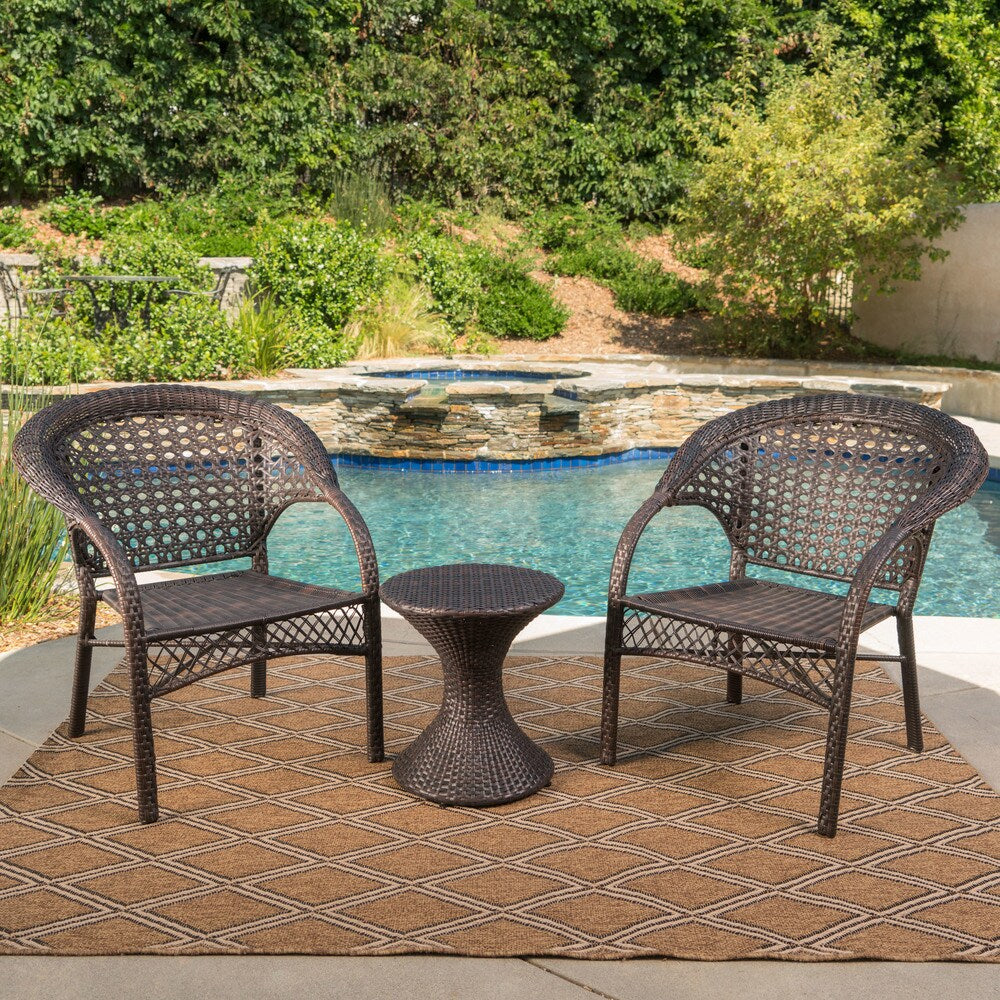 Bradford Outdoor 3-Piece Round Wicker Chat Set by Christopher Knight Home