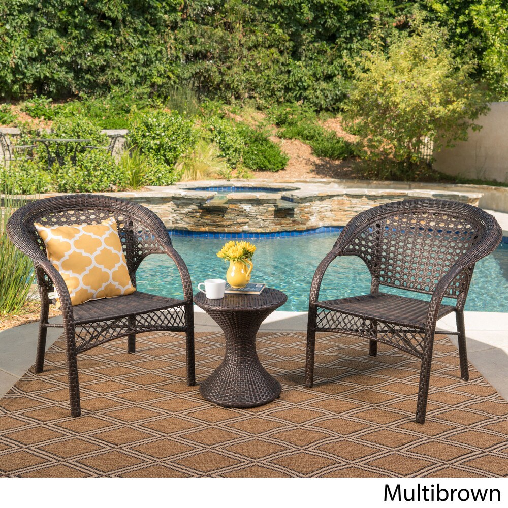 Bradford Outdoor 3-Piece Round Wicker Chat Set by Christopher Knight Home