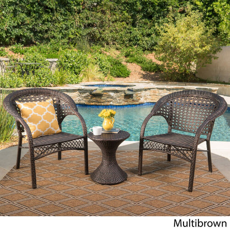 Bradford Outdoor 3-Piece Round Wicker Chat Set by Christopher Knight Home