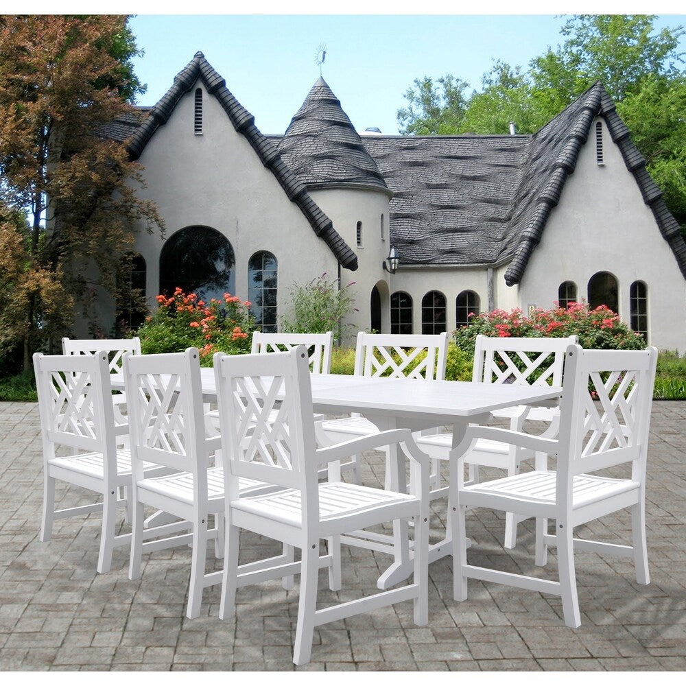 Bradley Rectangular Extension Table and Armchair Outdoor Wood Dining Set