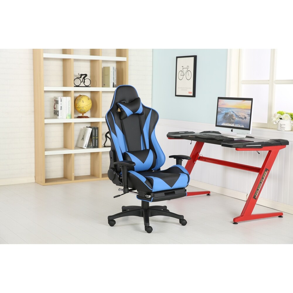 Brage Living PU Leather Racing Gaming Chair with Headrest Lumbar Support and Retractable Footrest