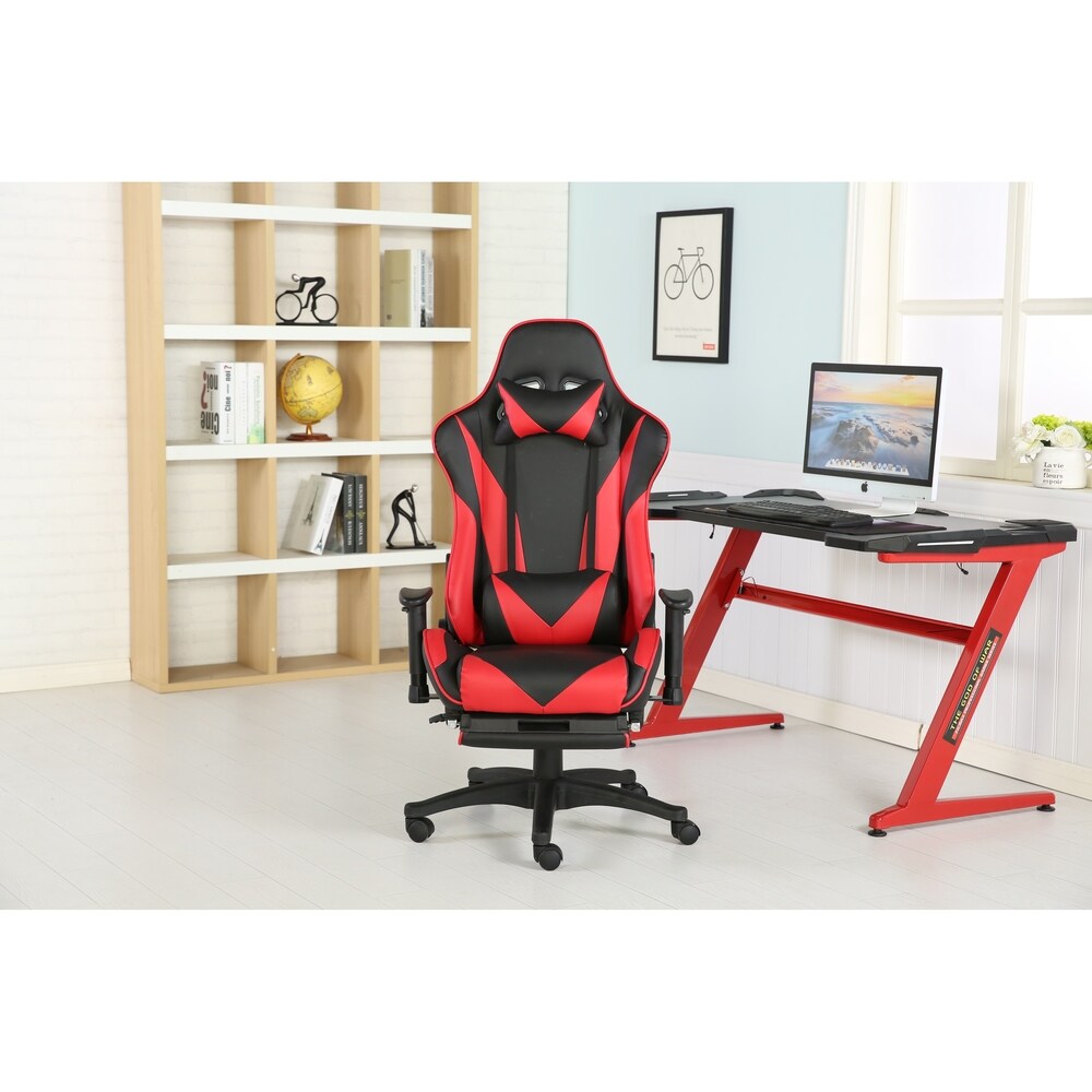 Brage Living PU Leather Racing Gaming Chair with Headrest Lumbar Support and Retractable Footrest