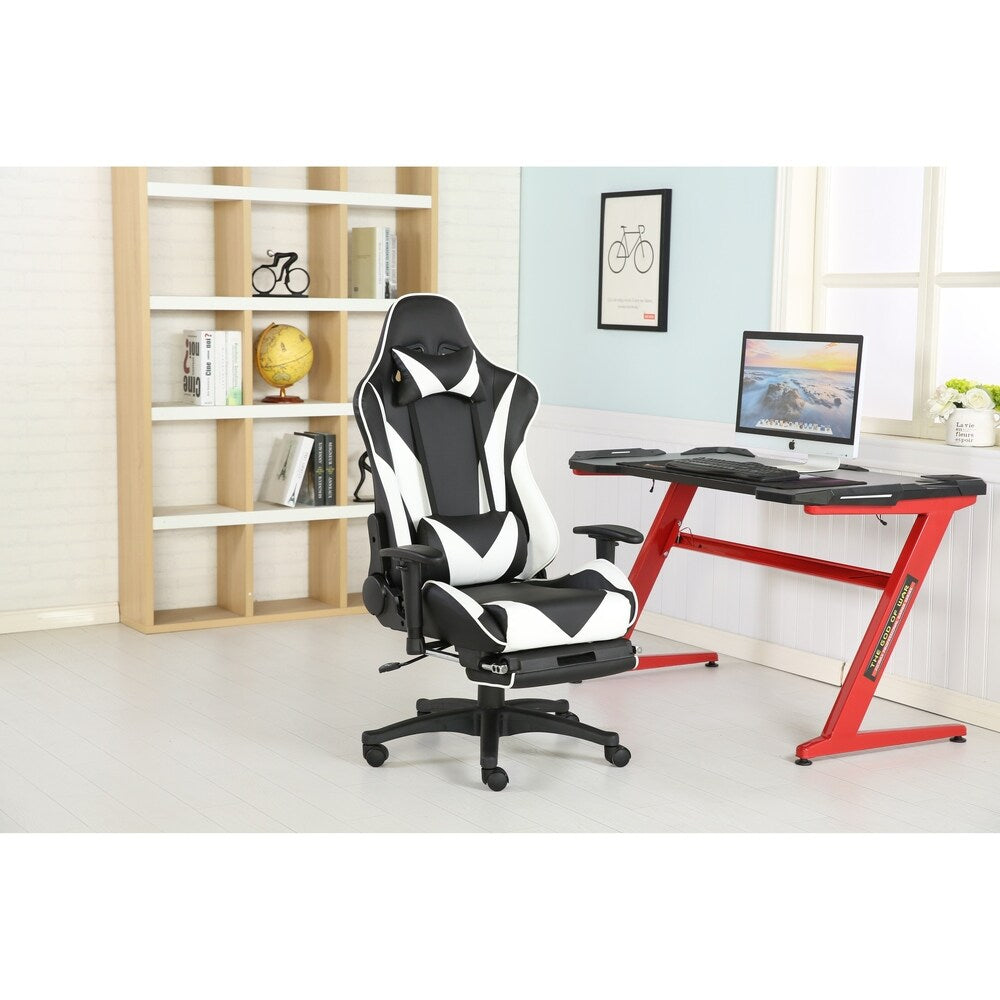 Brage Living PU Leather Racing Gaming Chair with Headrest Lumbar Support and Retractable Footrest