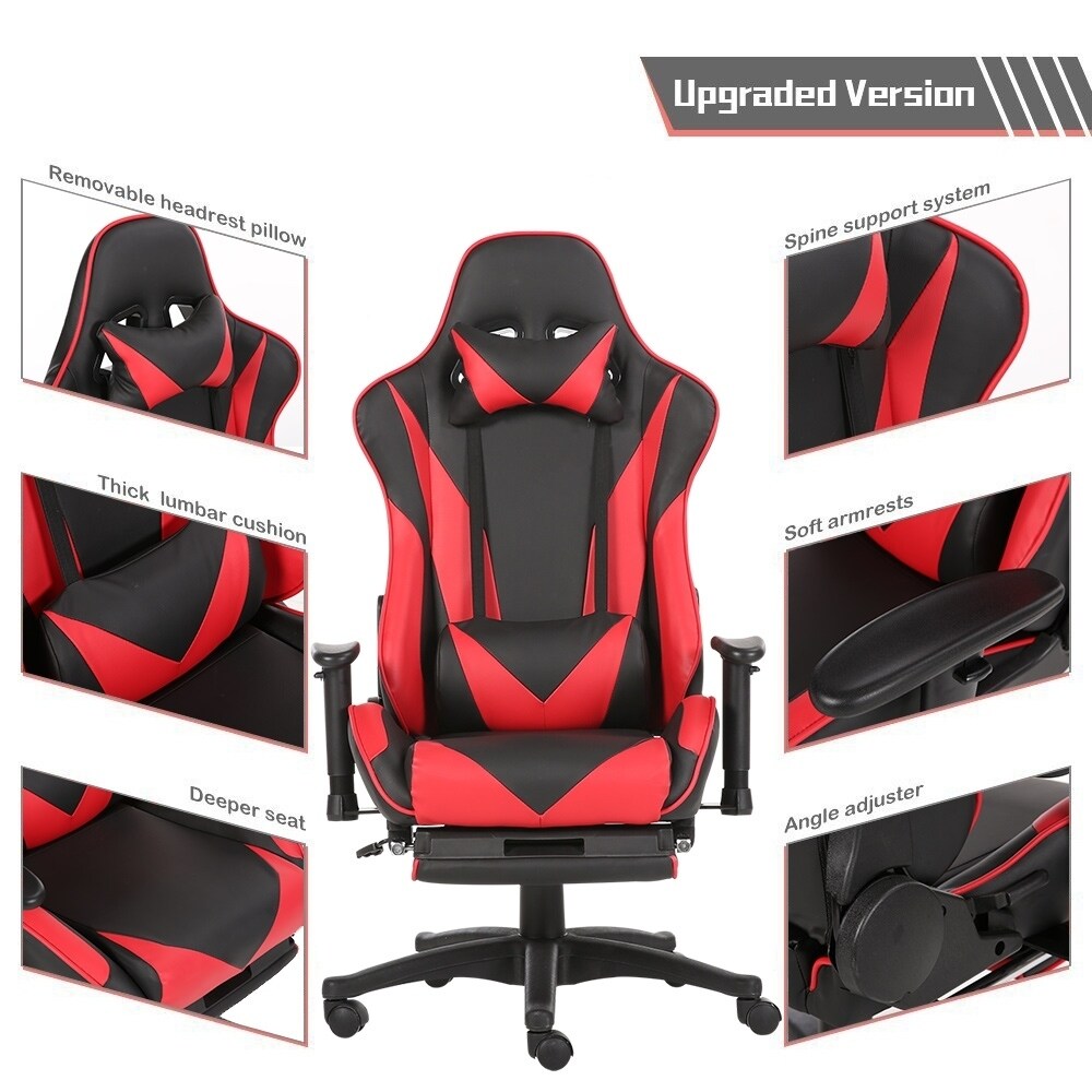 Brage Living PU Leather Racing Gaming Chair with Headrest Lumbar Support and Retractable Footrest