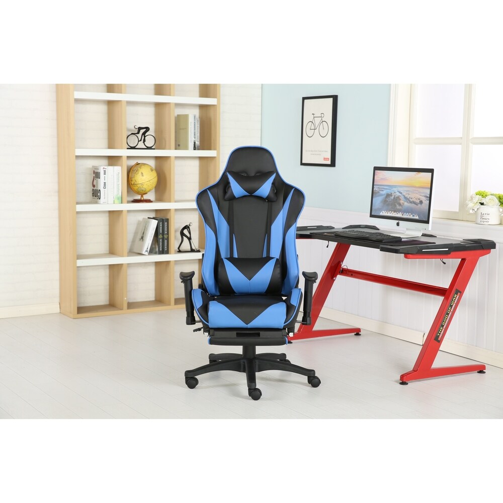 Brage Living PU Leather Racing Gaming Chair with Headrest Lumbar Support and Retractable Footrest
