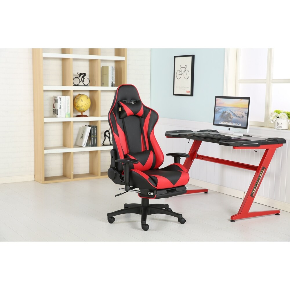 Brage Living PU Leather Racing Gaming Chair with Headrest Lumbar Support and Retractable Footrest