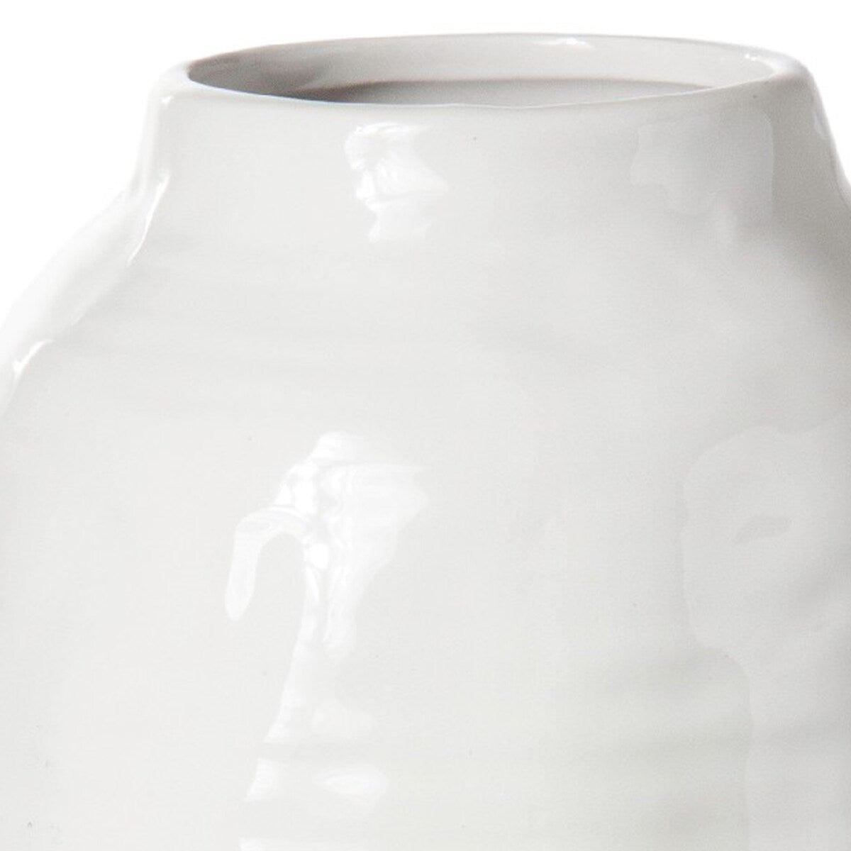 Bran 12 Inch Round Ceramic Vase with Ribbed Design, White