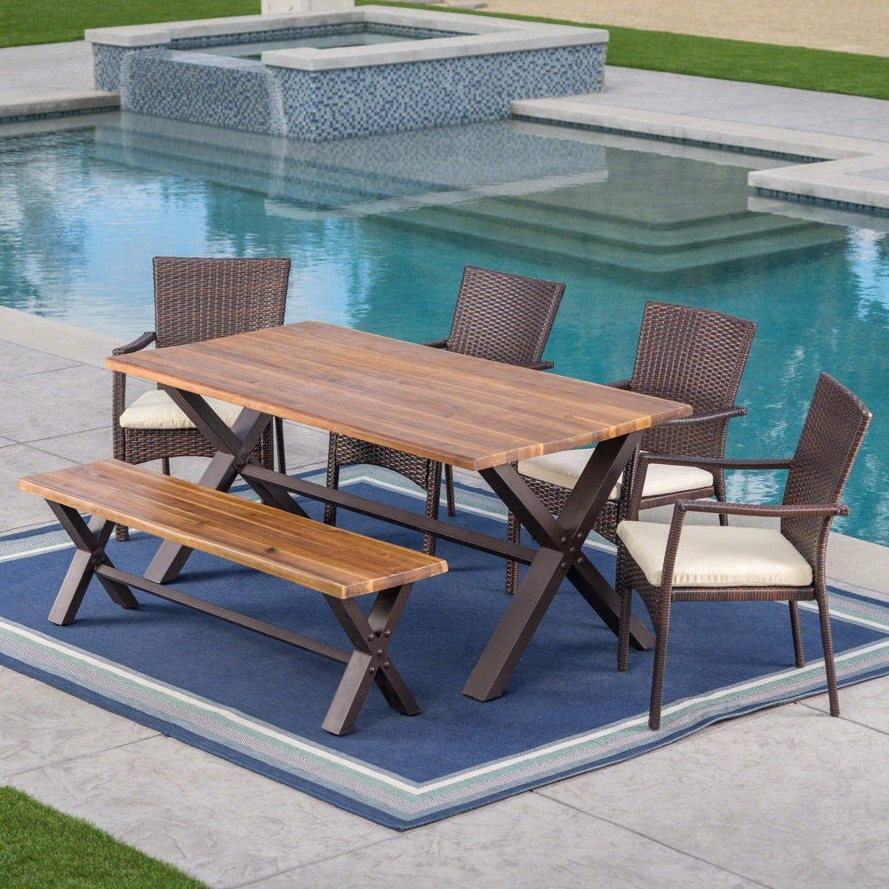 Brandywine Outdoor 6-Piece Rectangle Wicker Wood Dining Set by Christopher Knight Home