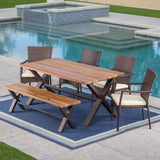 Brandywine Outdoor 6-Piece Rectangle Wicker Wood Dining Set by Christopher Knight Home