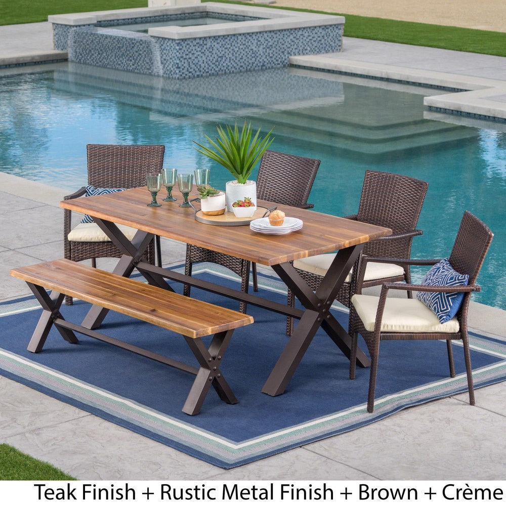 Brandywine Outdoor 6-Piece Rectangle Wicker Wood Dining Set by Christopher Knight Home