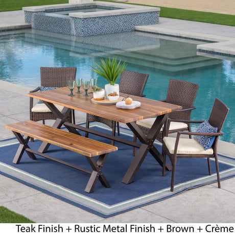 Brandywine Outdoor 6-Piece Rectangle Wicker Wood Dining Set by Christopher Knight Home