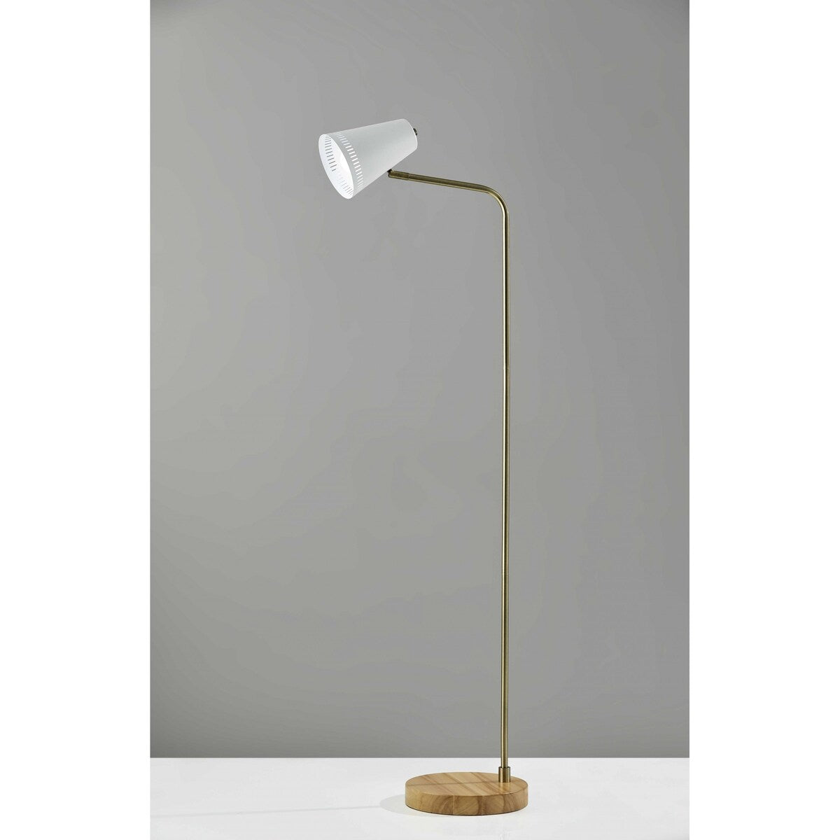 Brass Adjustable Floor Lamp with White Metal Vented Cone Shades - 14 W x 24 D x 7 H