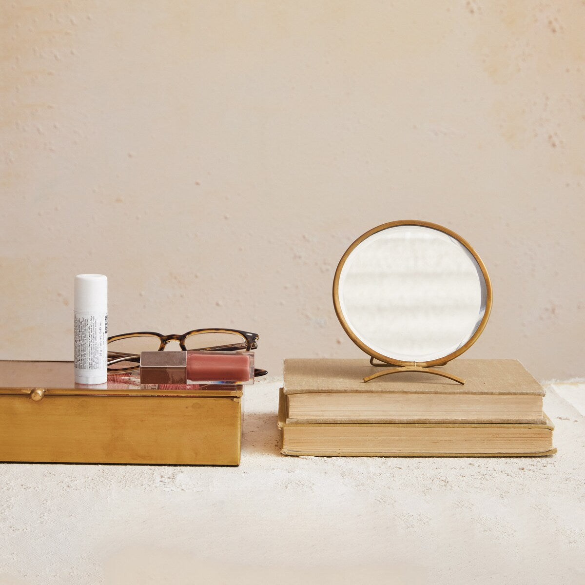 Brass Mirror On Stand in Antique Finish - 5.0"L x 1.0"W x 5.5"H