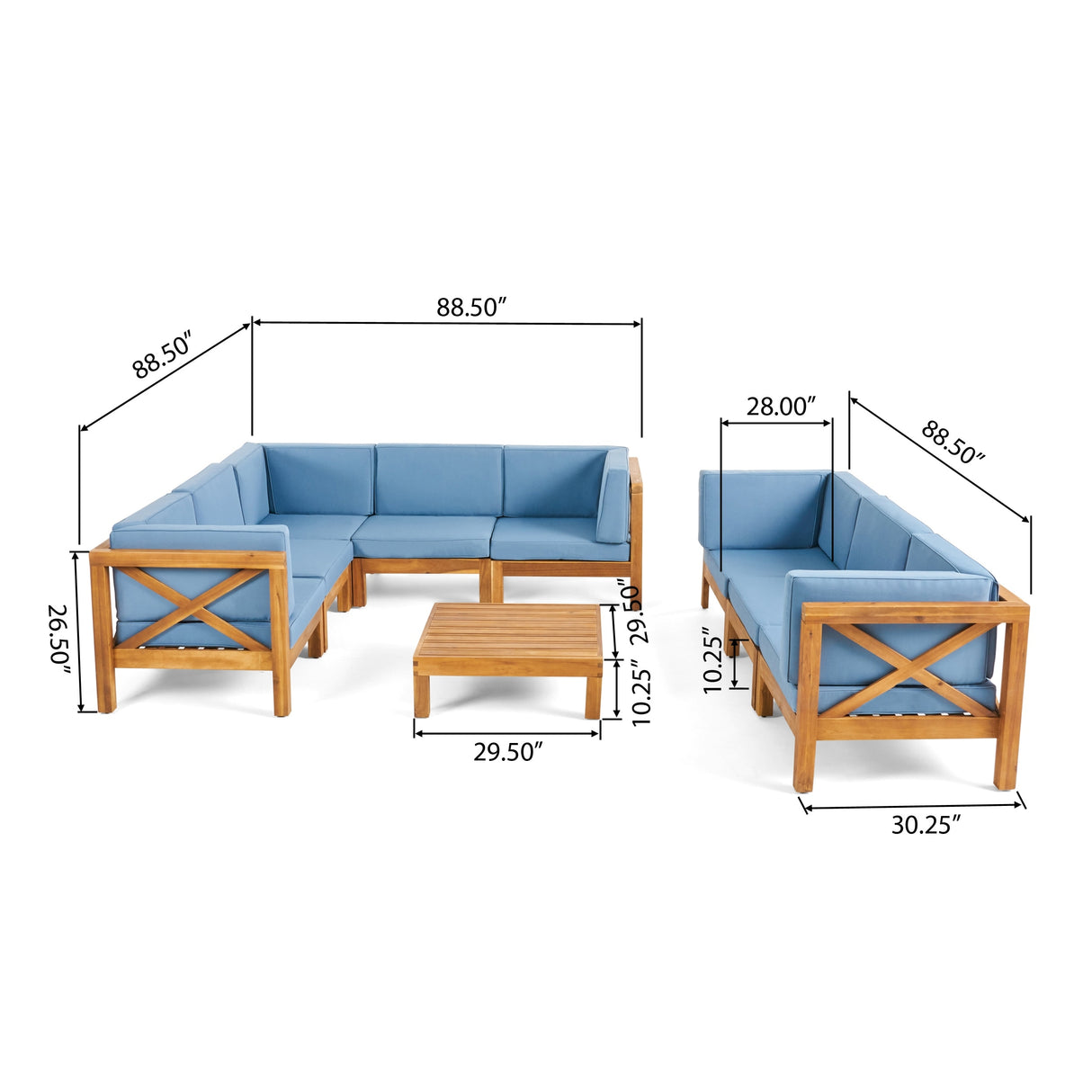 Brava 9-piece Acacia Wood Sectional Sofa Set by Christopher Knight Home