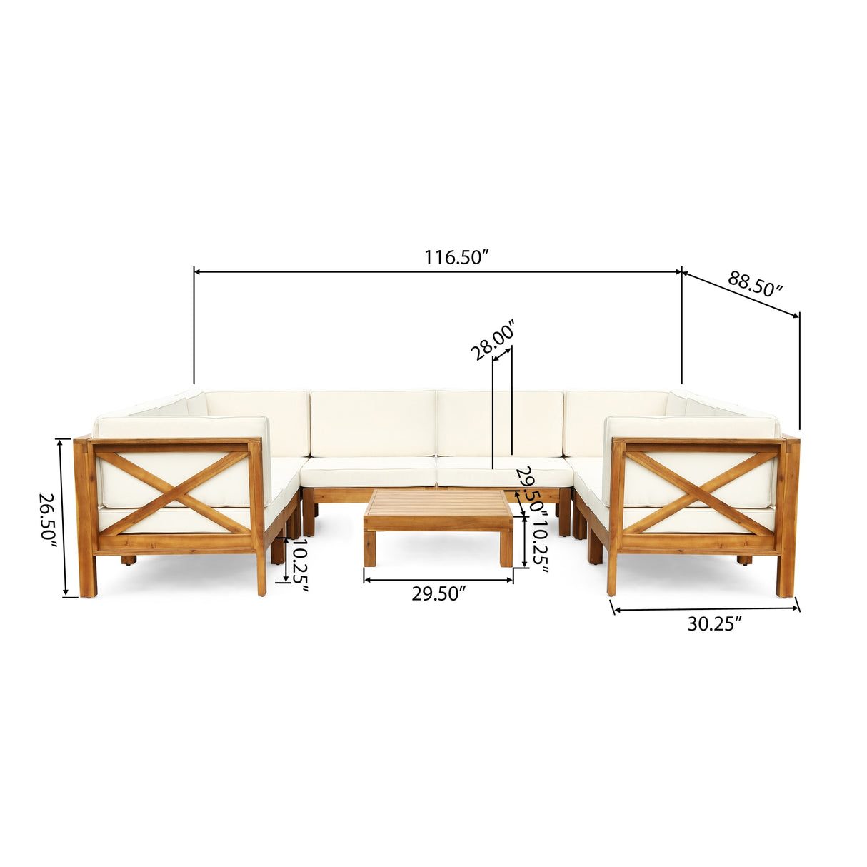 Brava Acacia Wood Outdoor Sectional Sofa by Christopher Knight Home