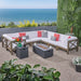 Brava Outdoor Acacia Wood 8 Seater U-Shaped Sectional Sofa Set with Fire Pit by Christopher Knight Home