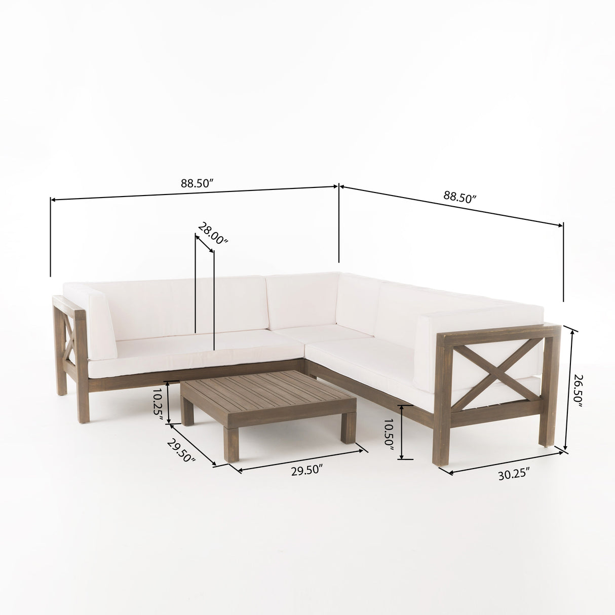 Brava Acacia Outdoor Sectional Chat Set by Christopher Knight Home - 88.50" L x 88.50" W x 26.50" H