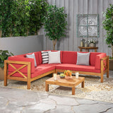 Brava Acacia Outdoor Sectional Chat Set by Christopher Knight Home - 88.50" L x 88.50" W x 26.50" H