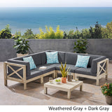 Brava Outdoor Acacia Wood 5 Seater Sectional Sofa Set with Coffee Table by Christopher Knight Home