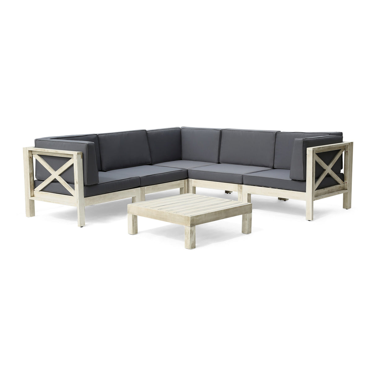 Brava Outdoor Acacia Wood 5 Seater Sectional Sofa Set with Coffee Table by Christopher Knight Home