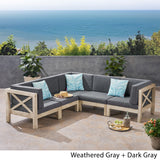 Brava Outdoor Acacia Wood 5 Seater Sectional Sofa Set with Water-Resistant Cushions by Christopher Knight Home